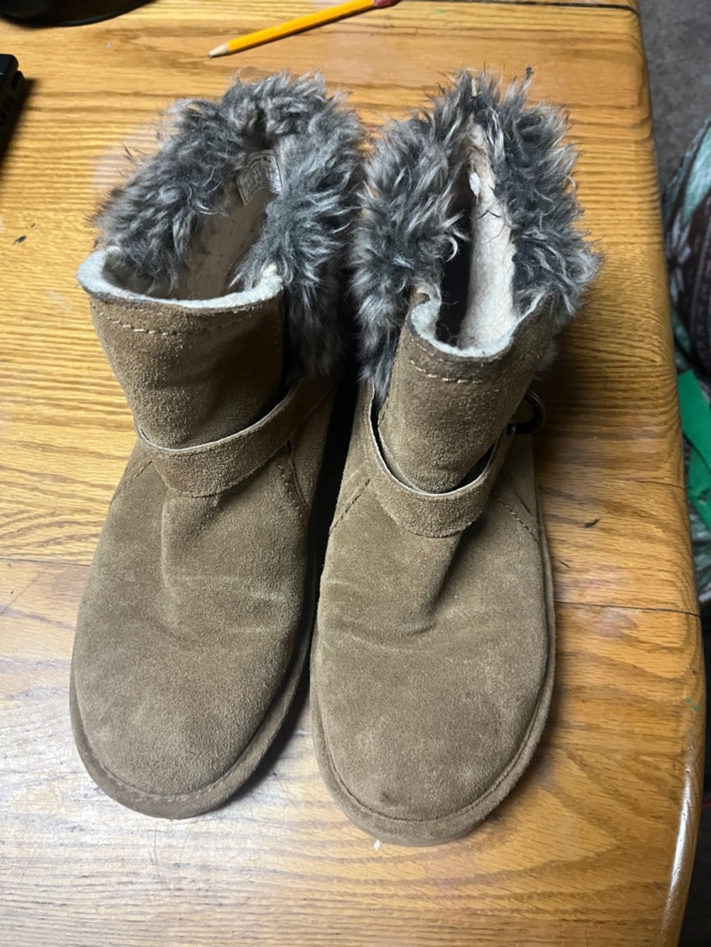 BearPaw Women's Tan Suede Faux Fur Ankle Boots